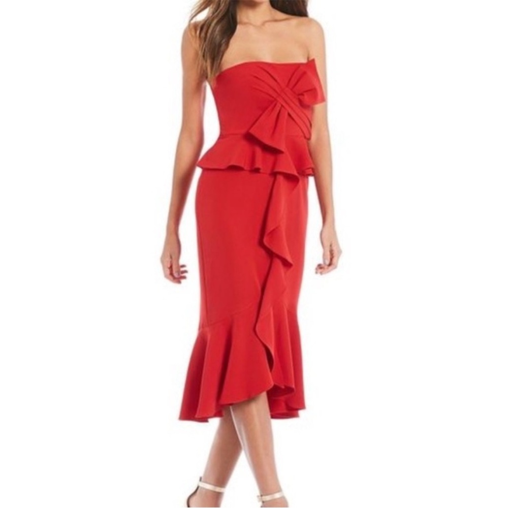 Gianni Bini Strapless Red Ruffle Dress